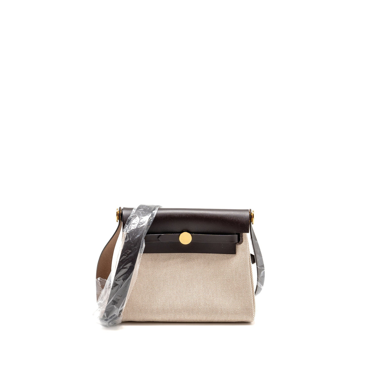 Hermes Herbag Mini Canvas / Hunter Leather Ecru-Beige / Ebene GHW