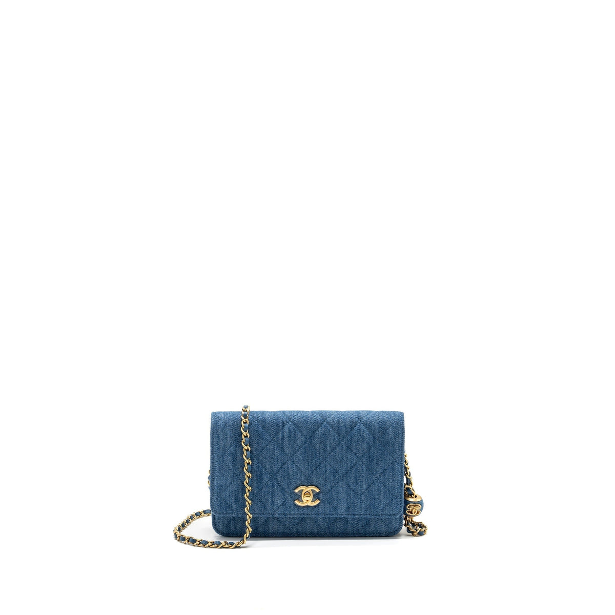 CHANEL PEARL CRUSH WALLET ON CHAIN DENIM BLUE GHW (MICROCHIP)