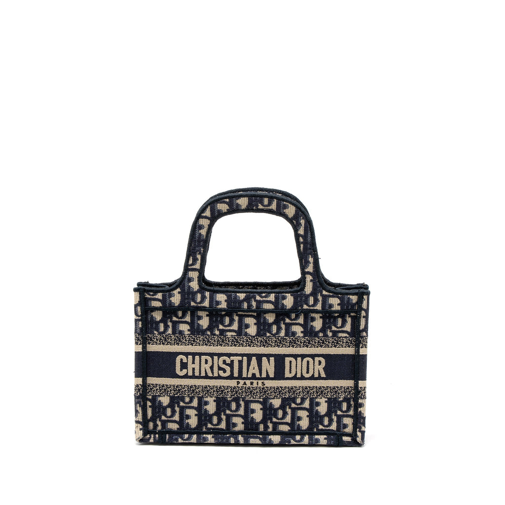 DIOR MINI BOOK TOTE BLUE OBLIQUE EMBROIDERY