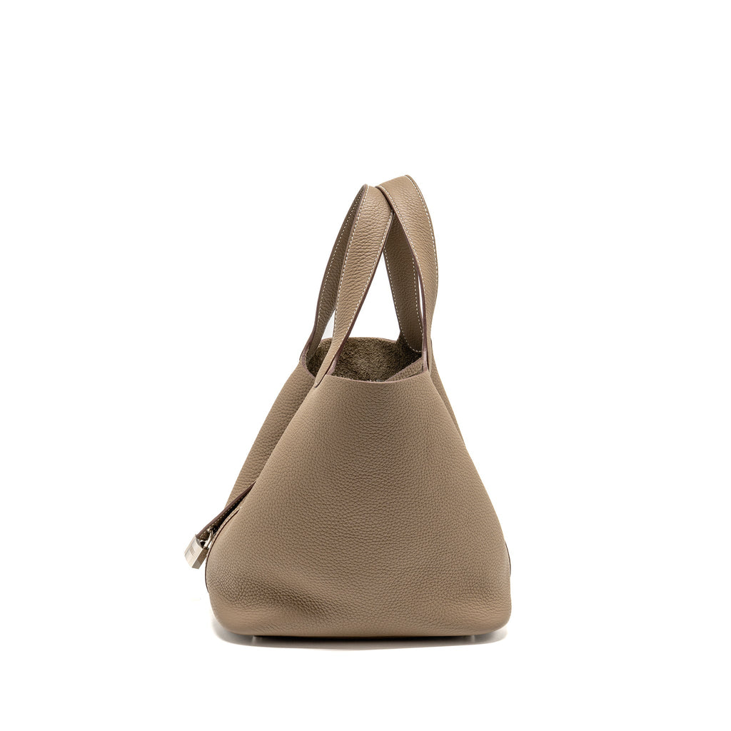 HERMES Picotin 22 Lock Bag Clemence Etoupe SHW