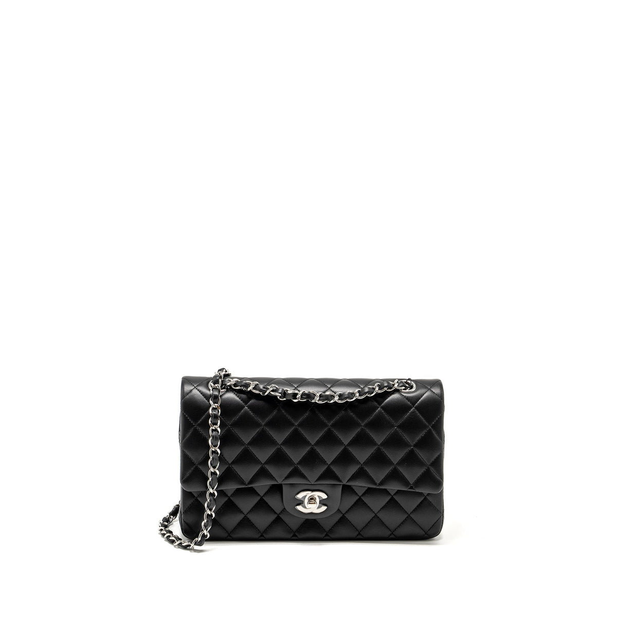 CHANEL MEDIUM CLASSIC DOUBLE FLAP BAG LAMBSKIN BLACK SHW (MICROCHIP)