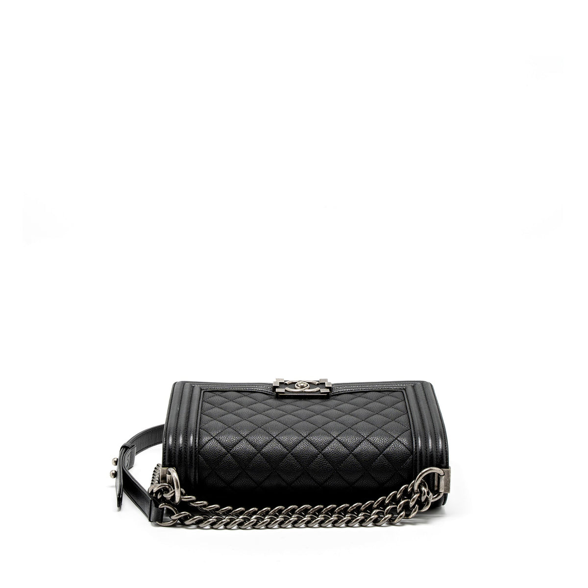 CHANEL MEDIUM BOY BAG GRAINED CALFSKIN BLACK RUTHENIUM HARDWARE