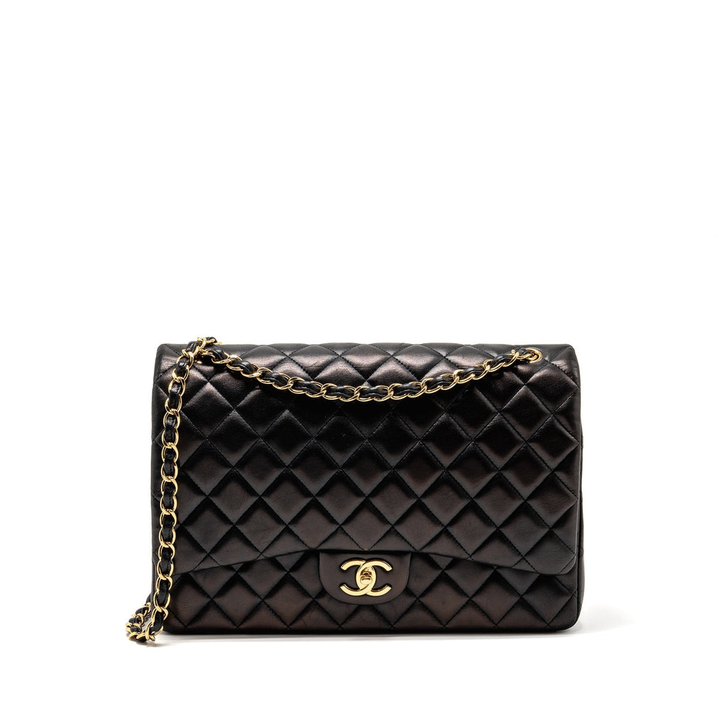 CHANEL MAXI CLASSIC DOUBLE FLAP BAG LAMBSKIN BLACK GHW