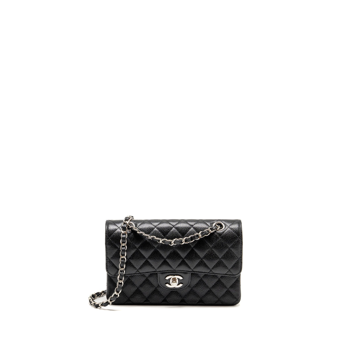 CHANEL SMALL CLASSIC DOUBLE FLAP BAG CAVIAR BLACK SHW