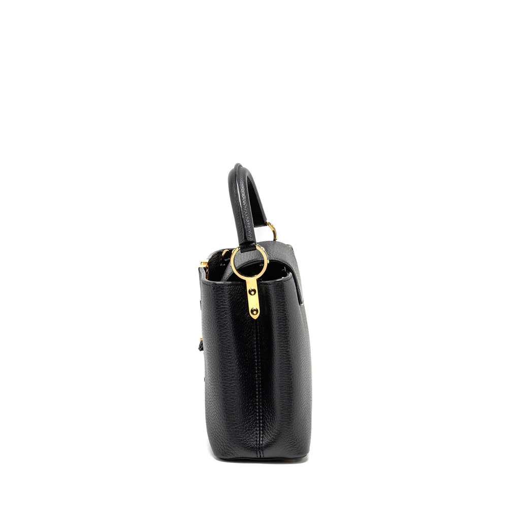 LOUIS VUITTON CAPUCINES BB WITH MONOGRAM FLOWER EMBELLISHMENTS TAURILLON BLACK GHW