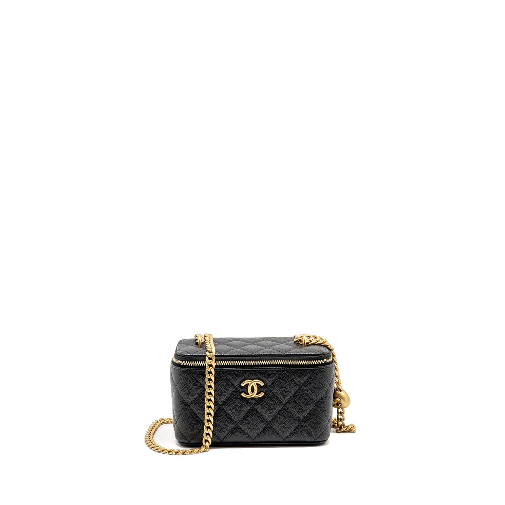 CHANEL COCO LOVE LONG VANITY WITH ADJUSTABLE CHAIN CAVIAR BLACK GHW (MICROCHIP)