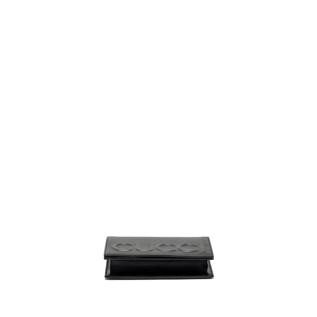 GUCCI FLAP WALLET ON CHAIN CALFSKIN BLACK SHW