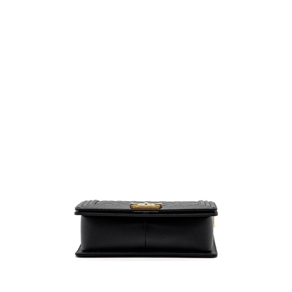 CHANEL MEDIUM BOY BAG CAVIAR BLACK BRUSHED GHW (MICROCHIP )