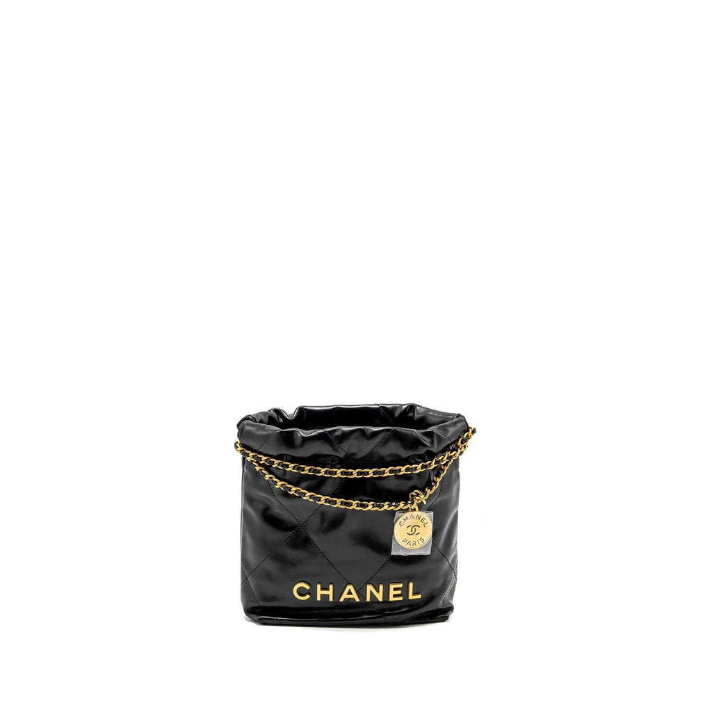 CHANEL MINI 22 BAG CALFSKIN BLACK GHW (MICROCHIP)
