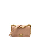 CHANEL MEDIUM BOY BAG GRAINED CALFSKIN BEIGE GHW