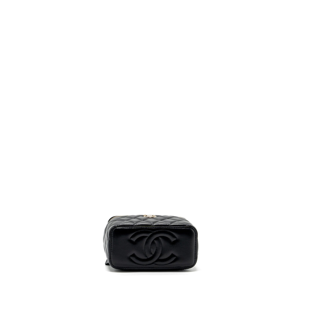 CHANEL TOP HANDLE LONG VANITY CASE LAMBSKIN BLACK LGHW (MICROCHIP)