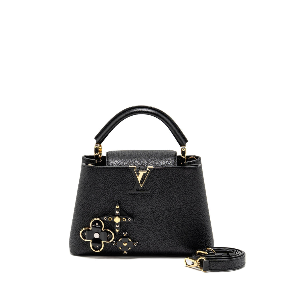 LOUIS VUITTON CAPUCINES BB WITH MONOGRAM FLOWER EMBELLISHMENTS TAURILLON BLACK GHW