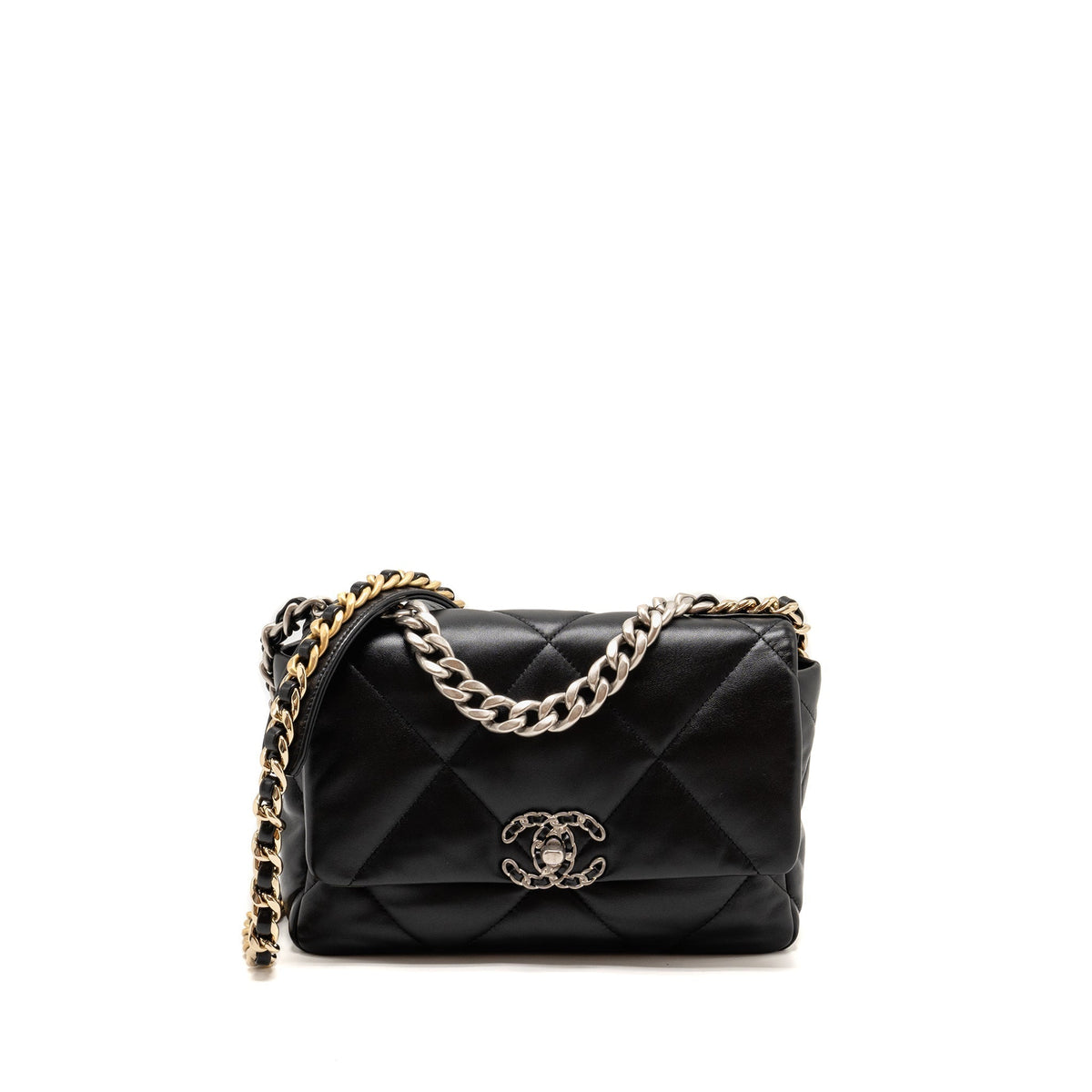 CHANEL SMALL 19 BAG LAMBSKIN BLACK MULTICOLOUR HARDWARE (MICROCHIP)