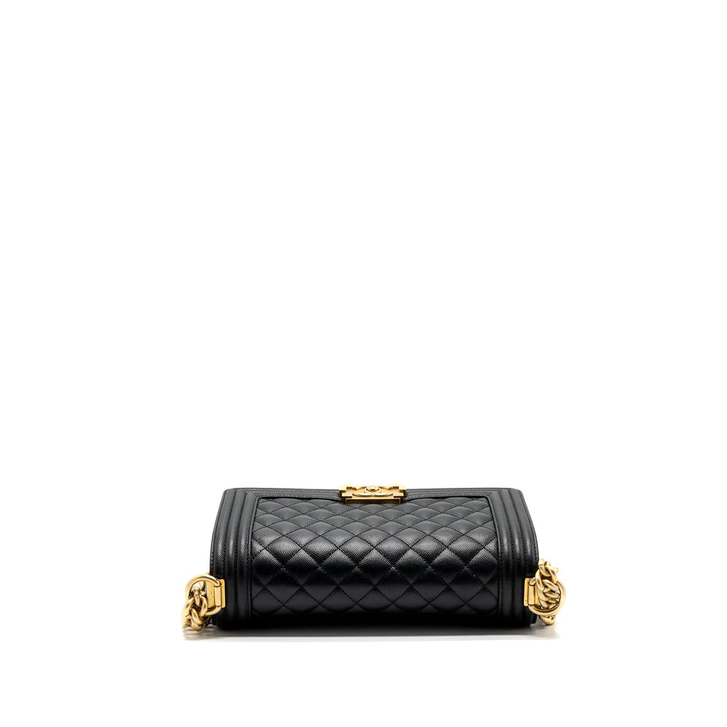 CHANEL MEDIUM BOY BAG CAVIAR BLACK BRUSHED GHW (MICROCHIP )