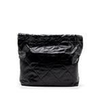 CHANEL MEDIUM 22 BAG GOLD LETTER SHINY CALFSKIN BLACK GHW(MICROCHIP)
