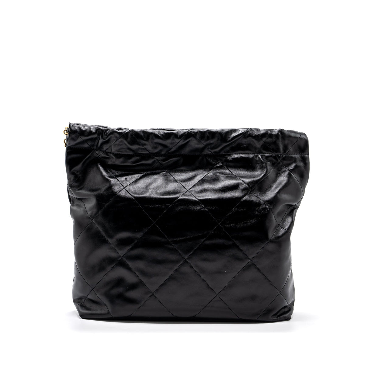 CHANEL MEDIUM 22 BAG GOLD LETTER SHINY CALFSKIN BLACK GHW(MICROCHIP)