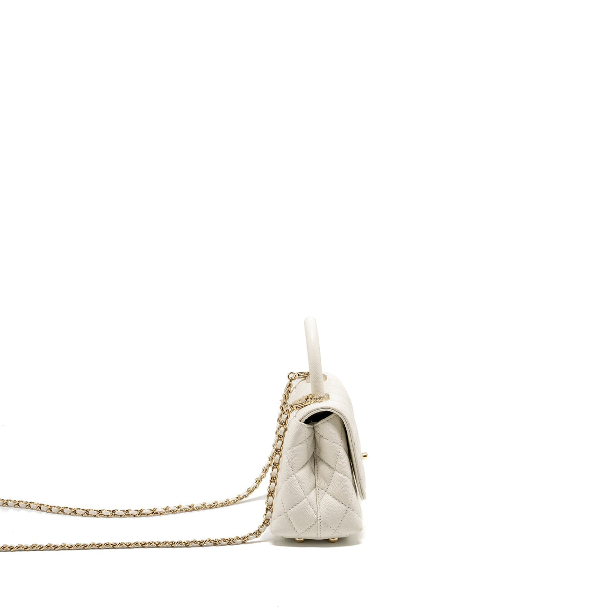 CHANEL MINI COCO HANDLE CAVIAR WHITE LGHW (MICROCHIP)