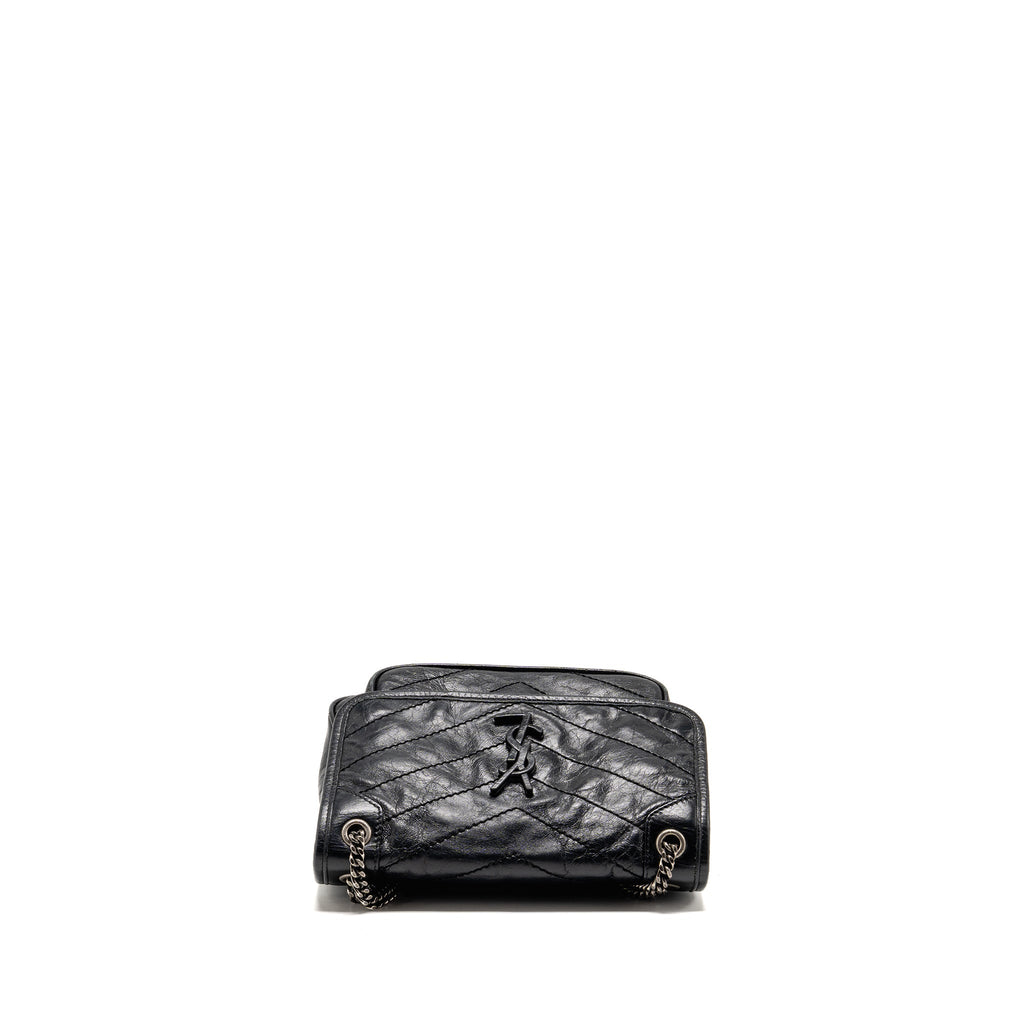 Saint Laurent/YSL Niki Baby Flap Bag Vintage Calfskin Black Ruthenium Hardware