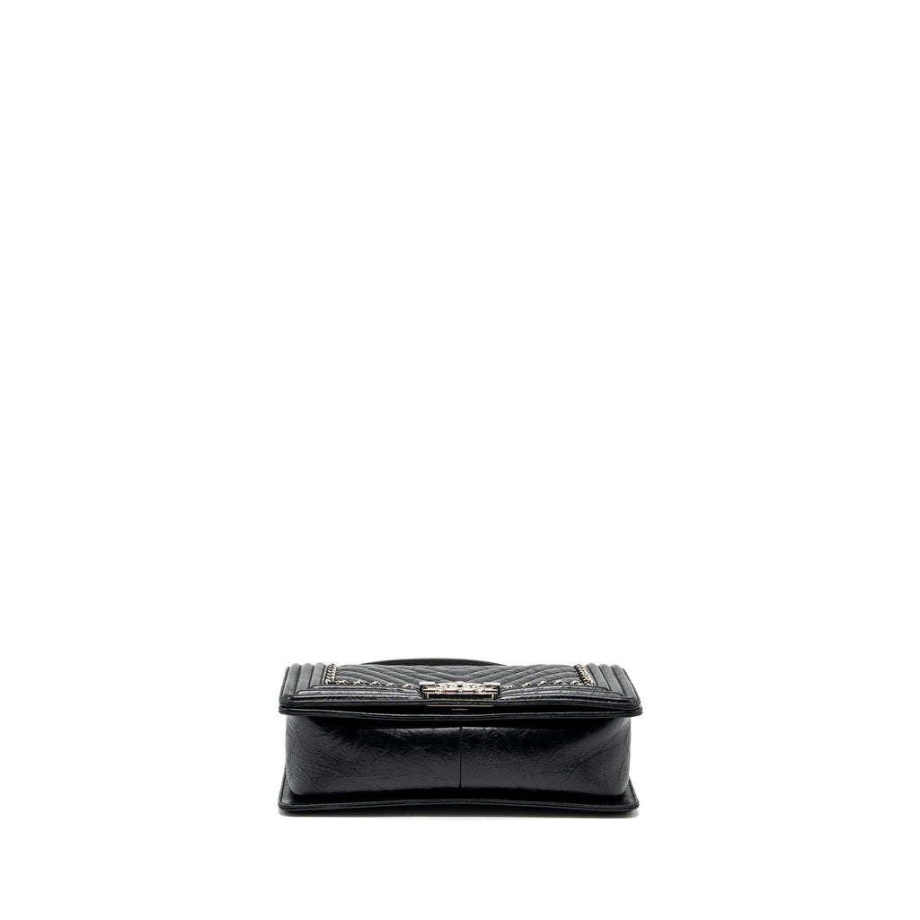 CHANEL MEDIUM CHEVRON BOY BAG LIMITED EDITION CALFSKIN BLACK SHW