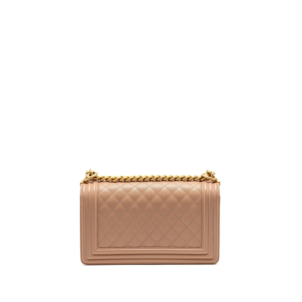 CHANEL MEDIUM BOY BAG GRAINED CALFSKIN BEIGE GHW