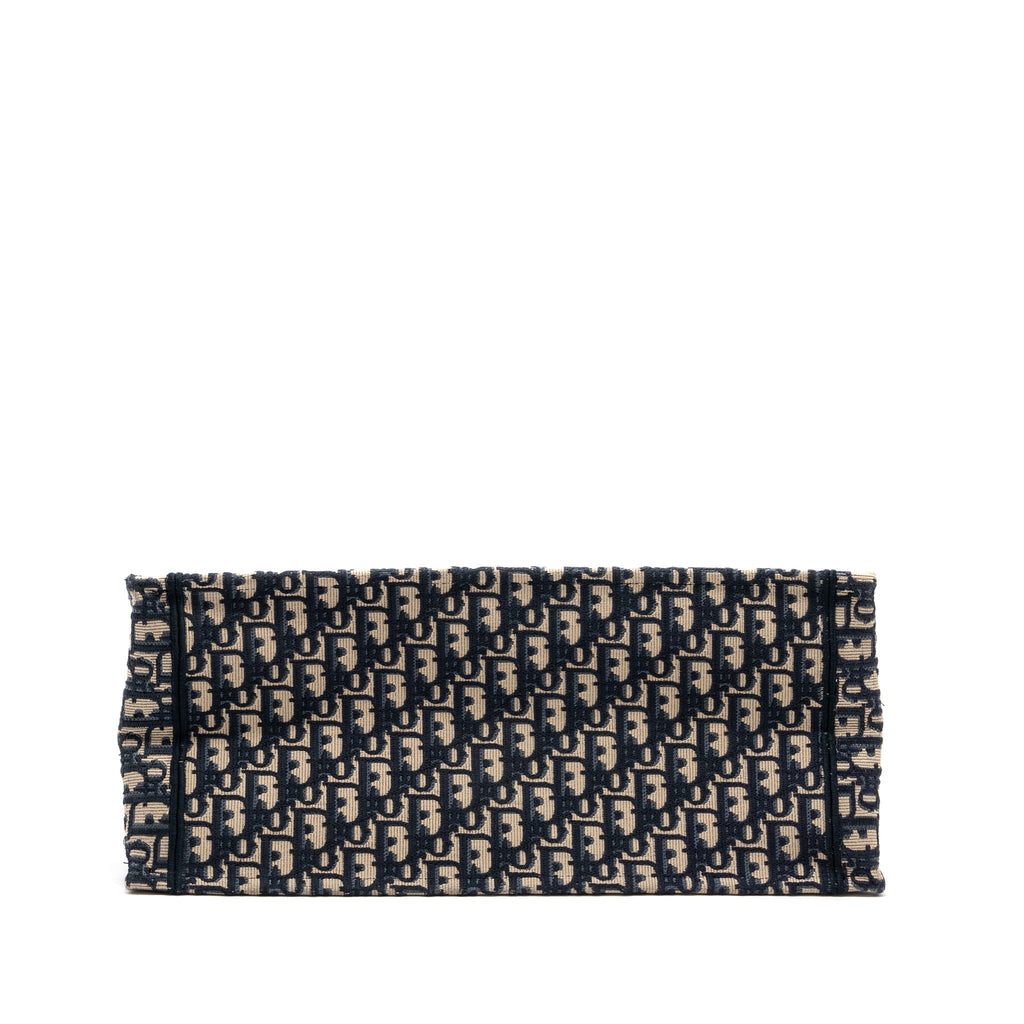 DIOR LARGE BOOK TOTE ECRU AND BLUE DIOR OBLIQUE EMBROIDERY