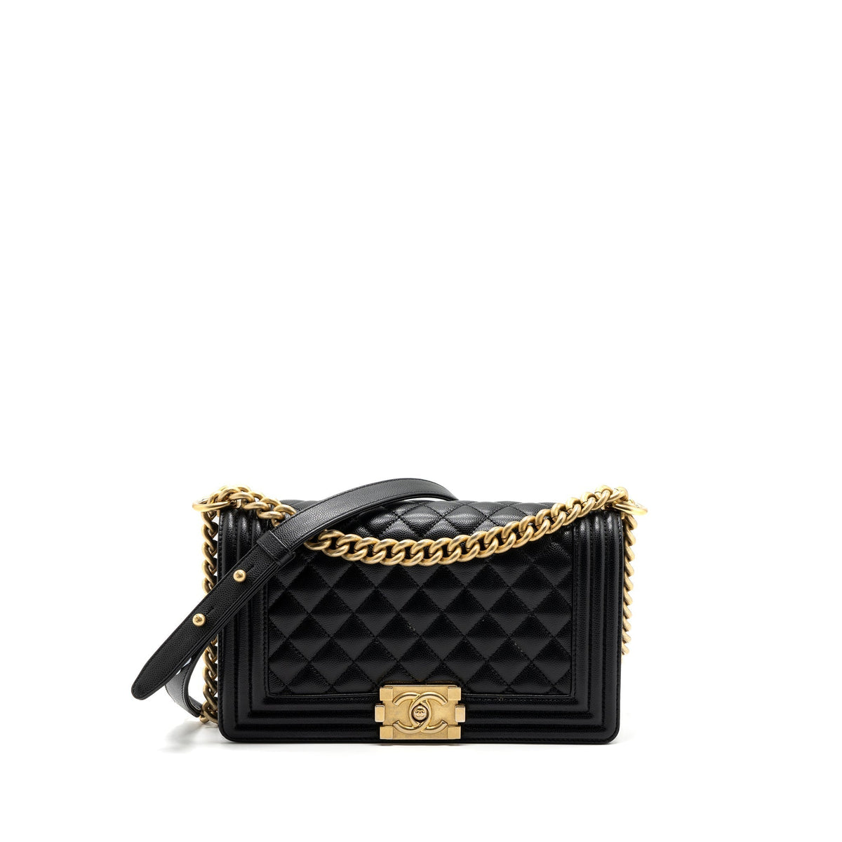 CHANEL MEDIUM CLASSIC BOY BAG CAVIAR BLACK GHW (MICROCHIP)