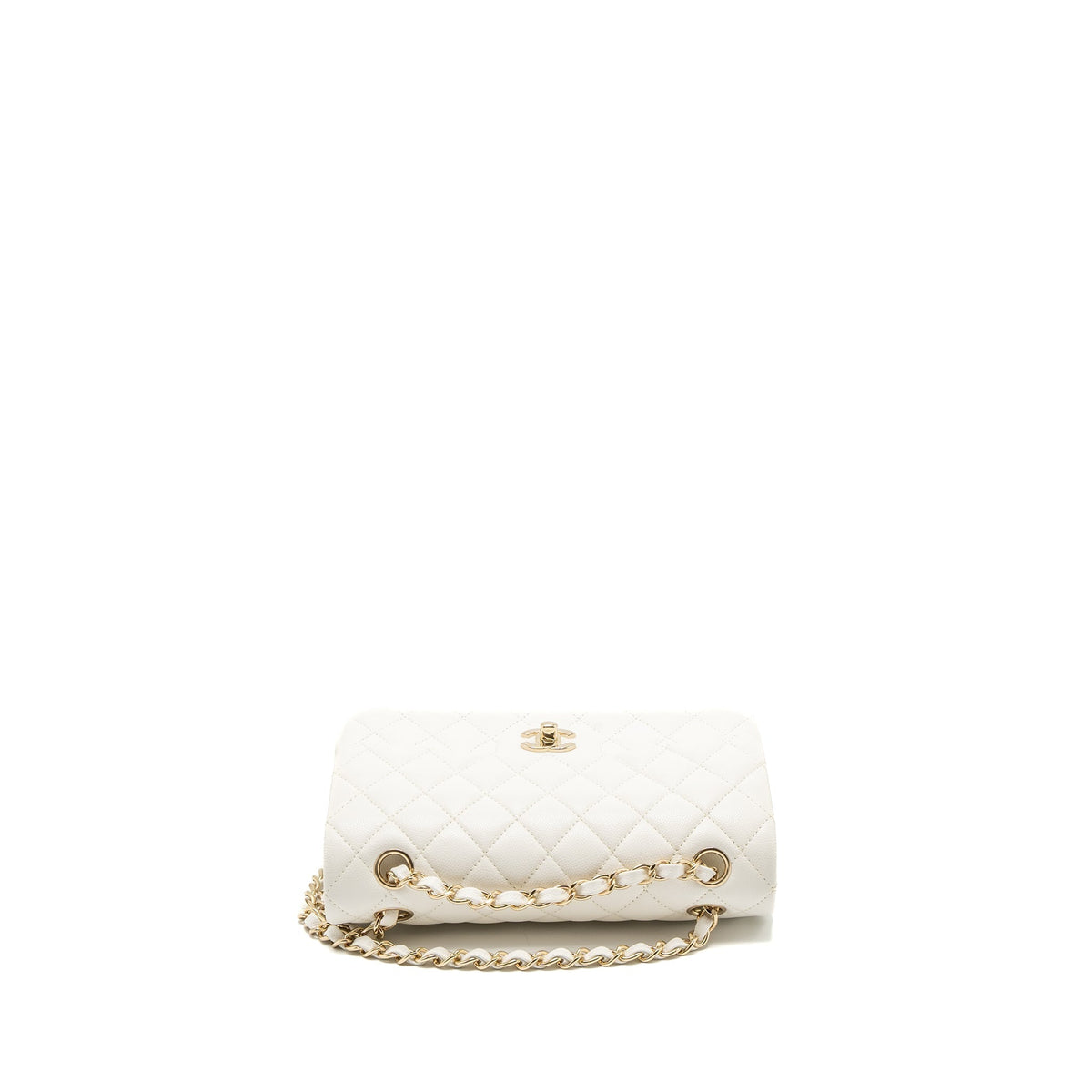 CHANEL SMALL CLASSIC DOUBLE FLAP BAG CAVIAR WHITE LGHW (MICROCHIP)