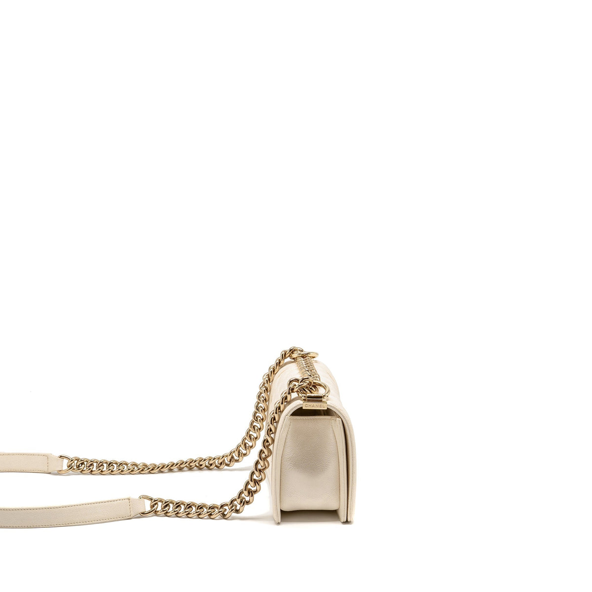 CHANEL SMALL BOY BAG CAVIAR WHITE LGHW