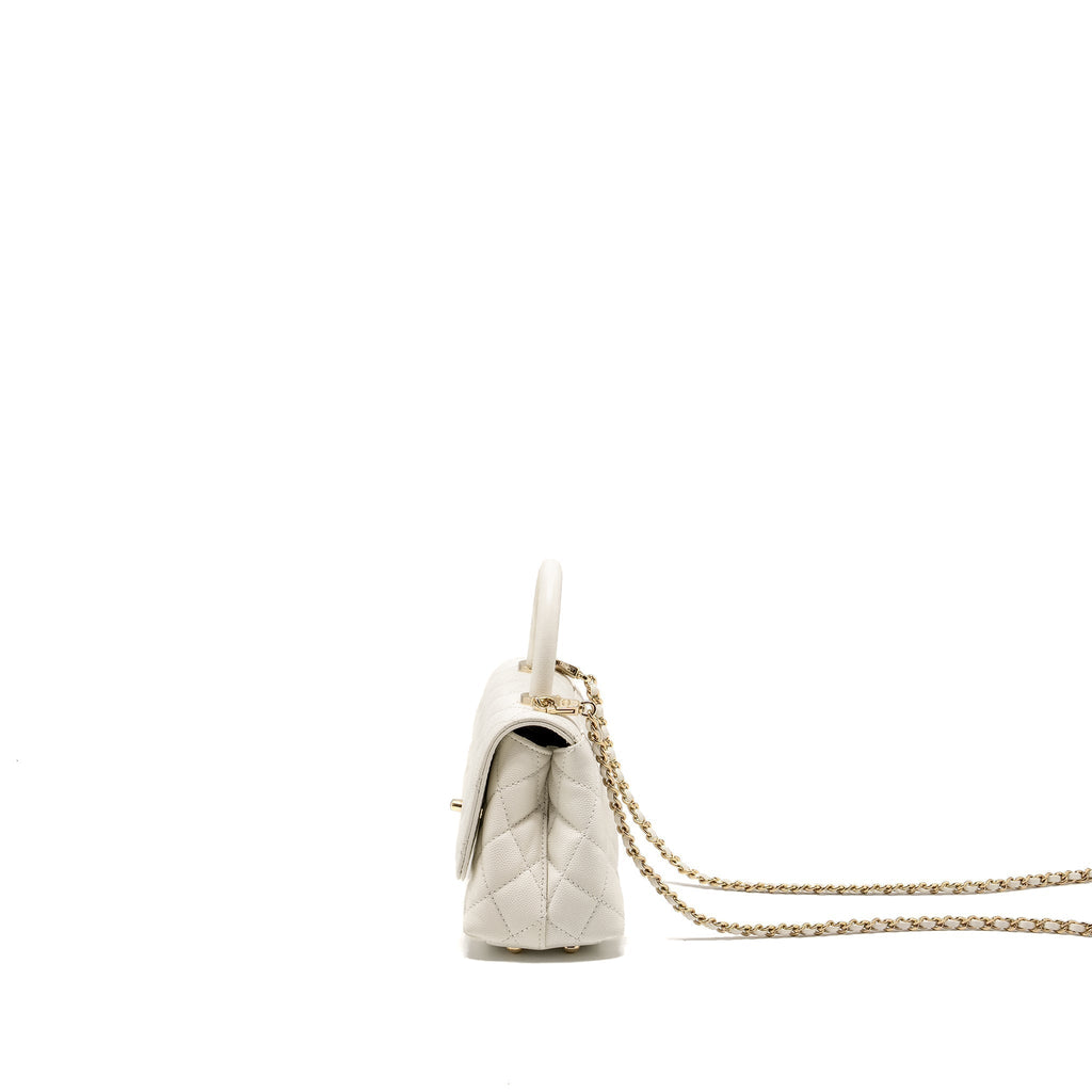 CHANEL MINI COCO HANDLE CAVIAR WHITE LGHW (MICROCHIP)