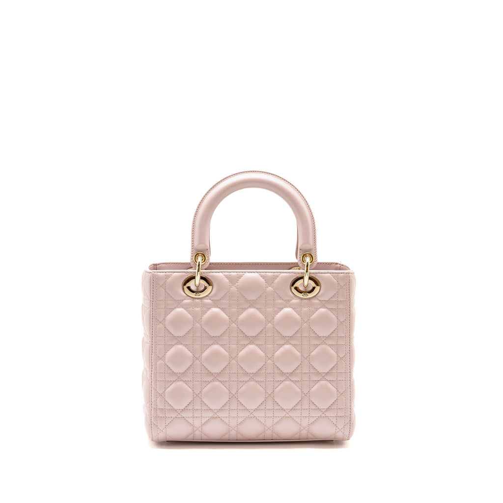 DIOR MEDIUM LADY DIOR LAMBSKIN IRIDESCENT PINK LGHW