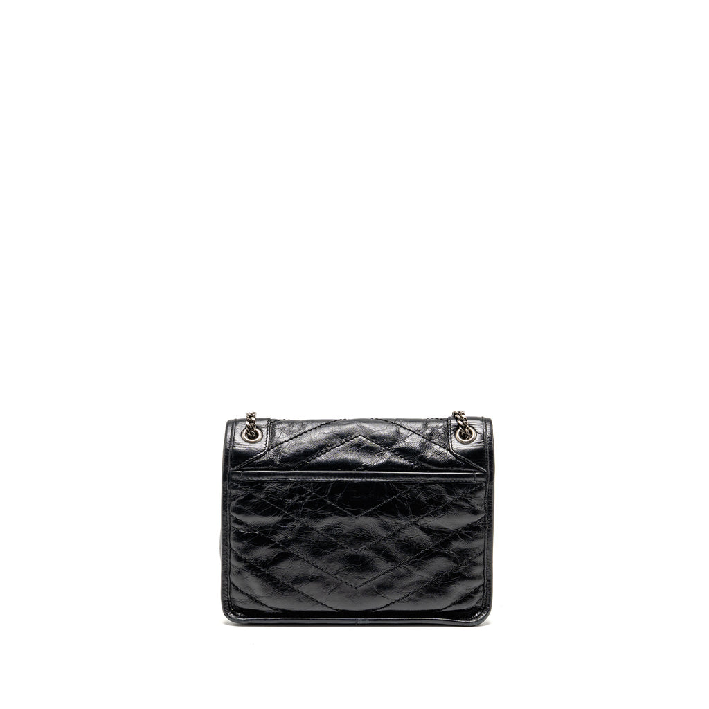 Saint Laurent/YSL Niki Baby Flap Bag Vintage Calfskin Black Ruthenium Hardware