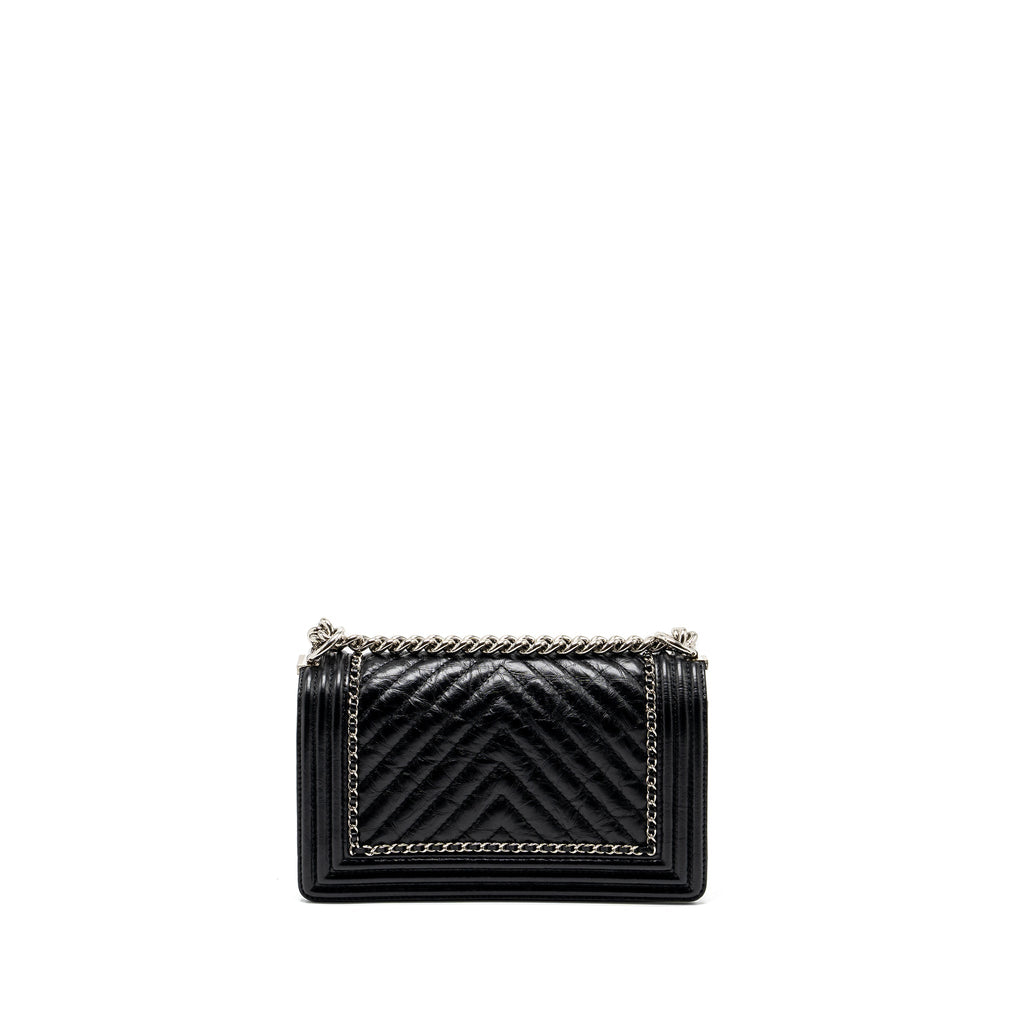 CHANEL MEDIUM CHEVRON BOY BAG LIMITED EDITION CALFSKIN BLACK SHW