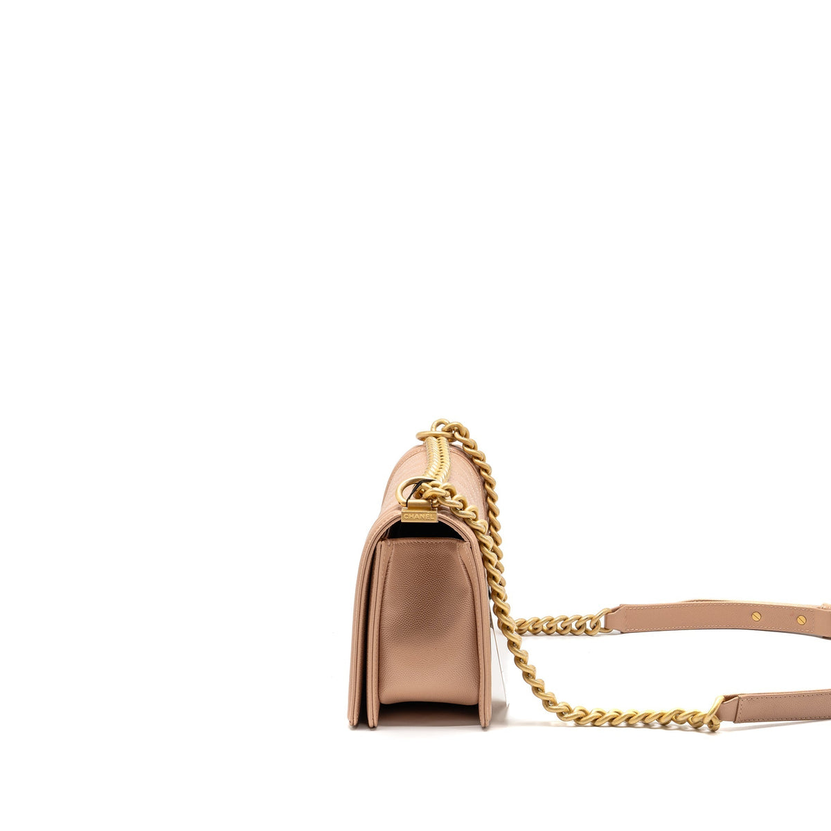 CHANEL MEDIUM BOY BAG GRAINED CALFSKIN BEIGE GHW