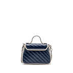 GUCCI GG MARMONT TOP HANDLE BAG CALFSKIN NAVY/ WHITE SHW