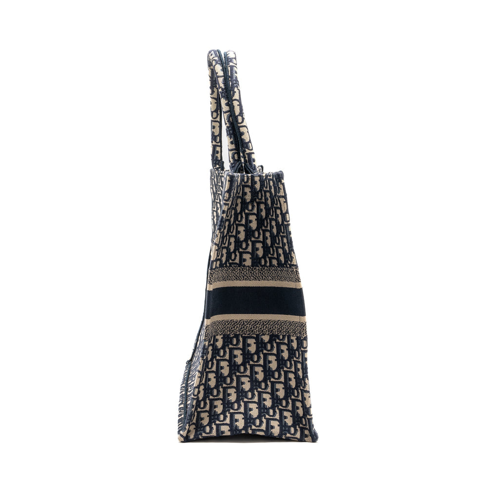 DIOR LARGE BOOK TOTE ECRU AND BLUE DIOR OBLIQUE EMBROIDERY