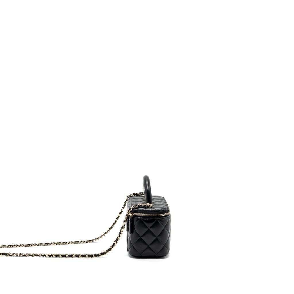 CHANEL TOP HANDLE LONG VANITY CASE LAMBSKIN BLACK LGHW (MICROCHIP)