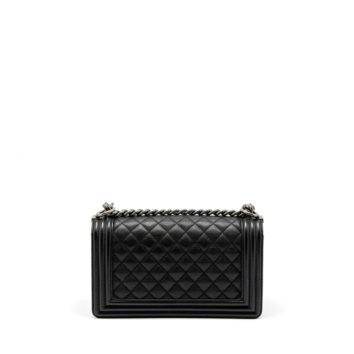 CHANEL MEDIUM BOY BAG GRAINED CALFSKIN BLACK RUTHENIUM HARDWARE