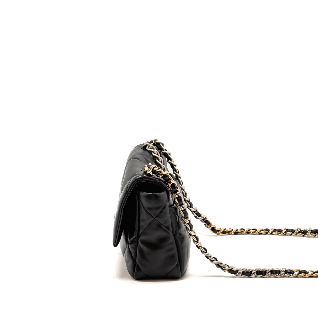 CHANEL SMALL 19 BAG LAMBSKIN BLACK MULTICOLOUR HARDWARE (MICROCHIP)