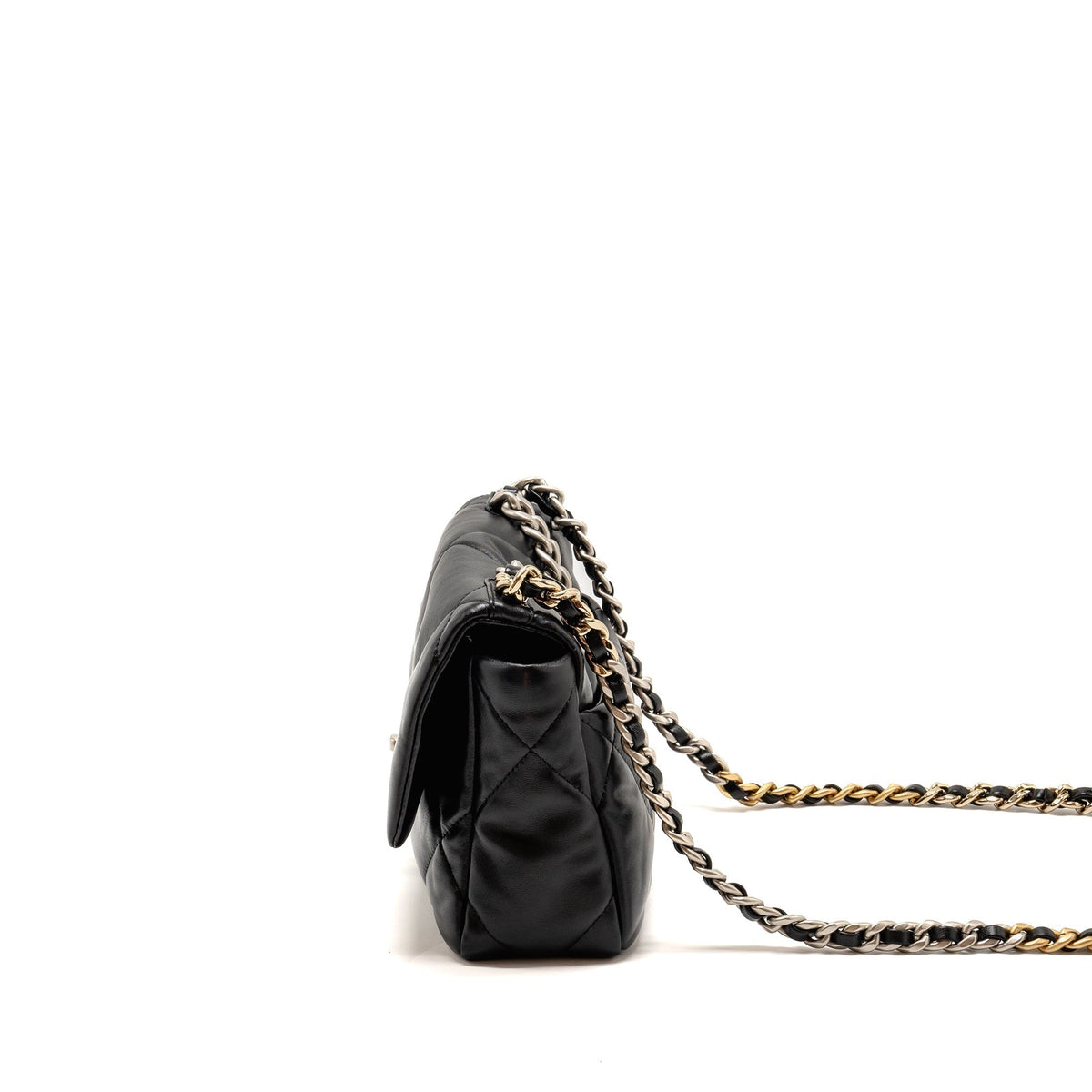 CHANEL SMALL 19 BAG LAMBSKIN BLACK MULTICOLOUR HARDWARE (MICROCHIP)