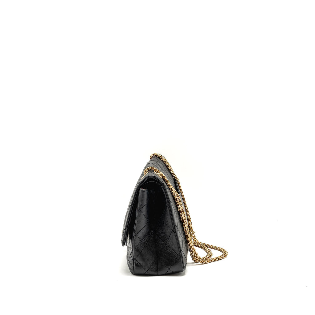 CHANEL MAXI 2.55 REISSUE DOUBLE FLAP BAG AGED CALFSKIN BLACK GHW