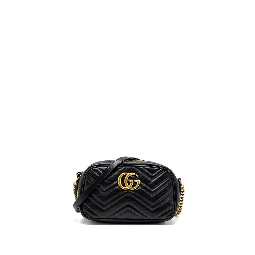GUCCI GG MARMONT MATELESS SHOULDER BAG CALFSKIN BLACK GHW