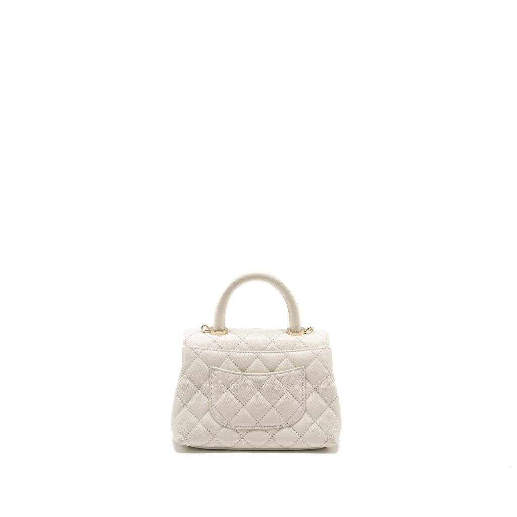 CHANEL MINI COCO HANDLE CAVIAR WHITE LGHW (MICROCHIP)