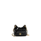 CHANEL 23C SMALL HOBO BAG SHINY CALFSKIN BLACK BRUSHED GHW(MICROCHIP)
