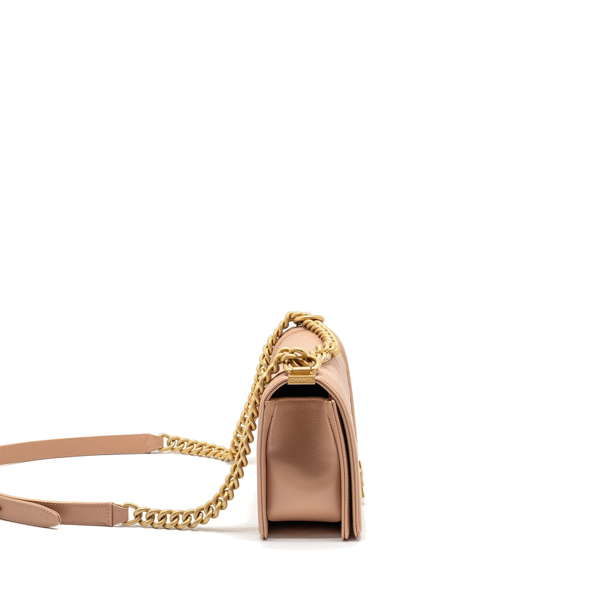 CHANEL MEDIUM BOY BAG GRAINED CALFSKIN BEIGE GHW
