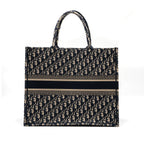 DIOR LARGE BOOK TOTE ECRU AND BLUE DIOR OBLIQUE EMBROIDERY