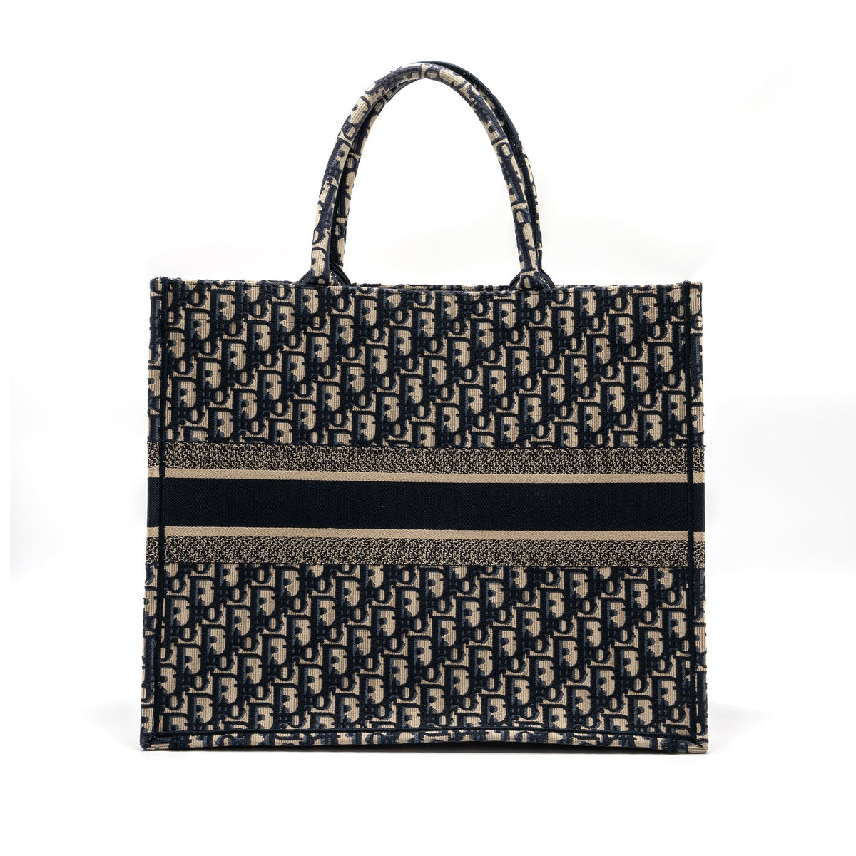 DIOR LARGE BOOK TOTE ECRU AND BLUE DIOR OBLIQUE EMBROIDERY