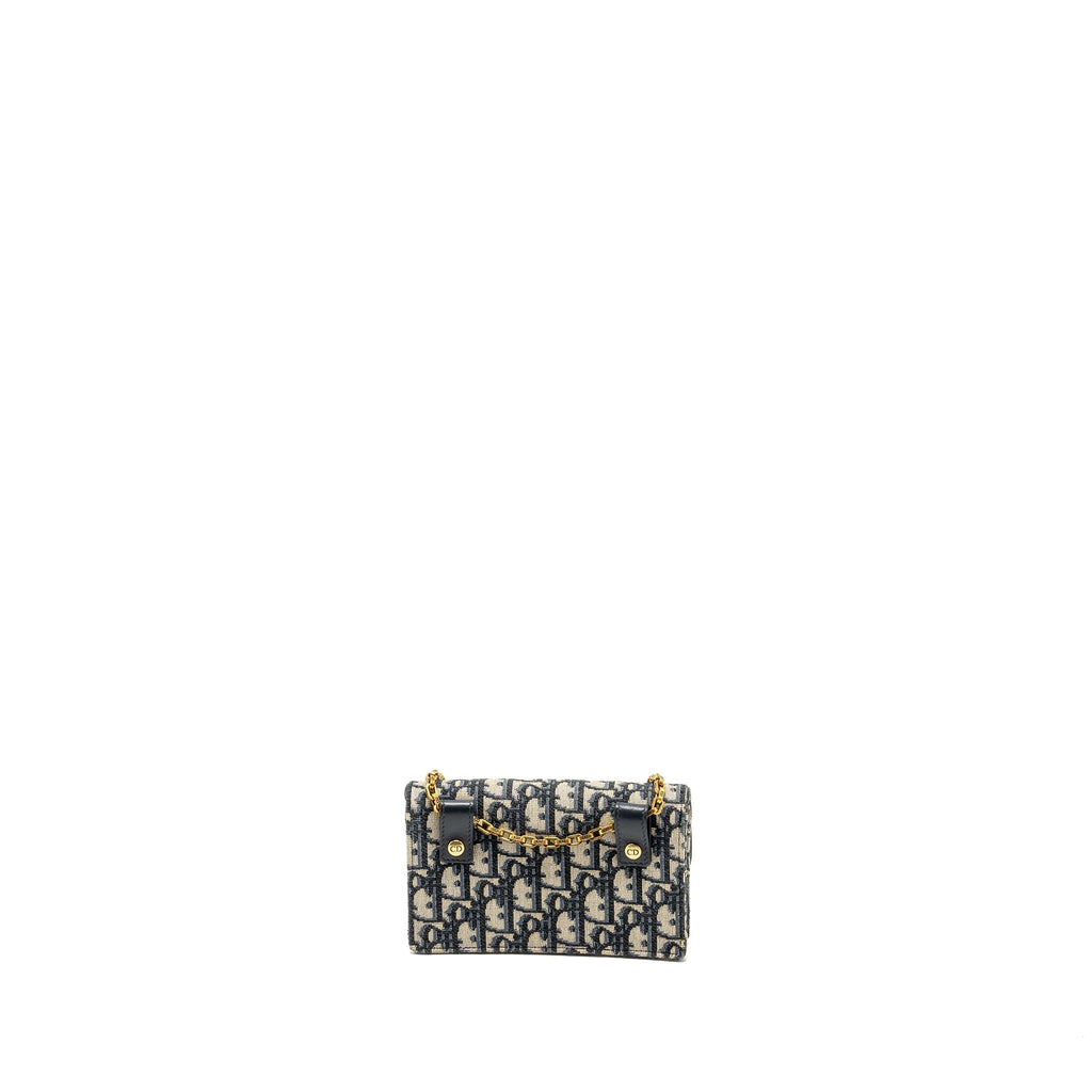 DIOR SADDLE BELT POUCH OBLIQUE JACQUARD CANVAS BLUE GHW