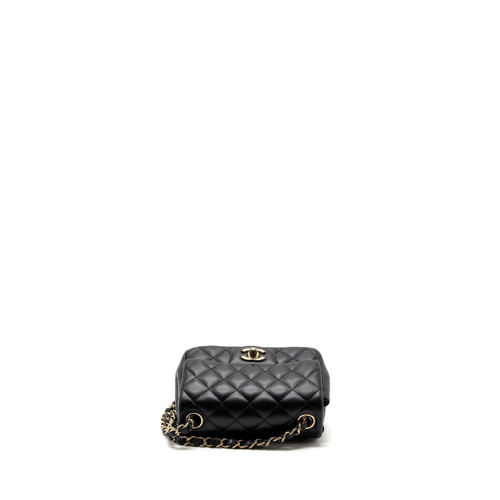 CHANEL MINI SQUARE FLAP BAG LAMBSKIN BLACK GHW (MICROCHIP)
