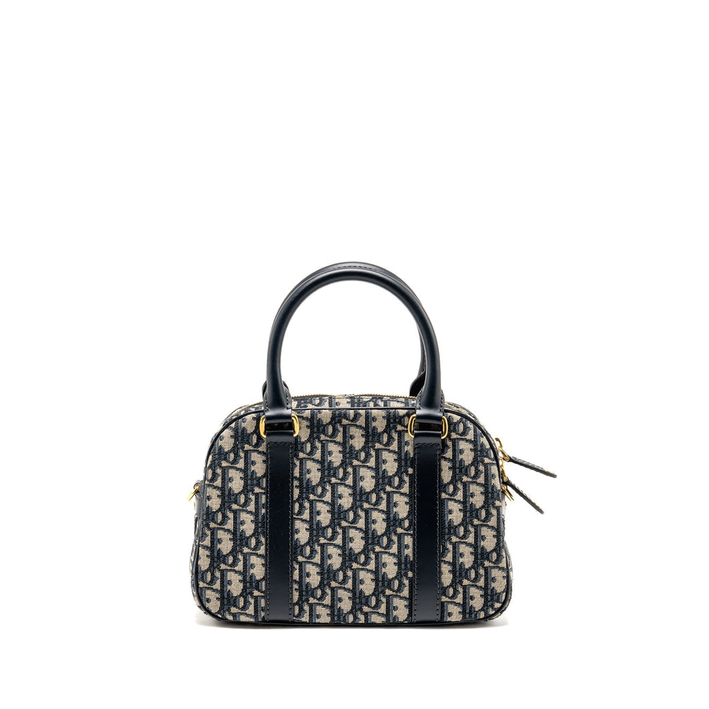 DIOR MEDIUM BOWLING BAG DIOR OBLIQUE CANVAS BLUE GHW