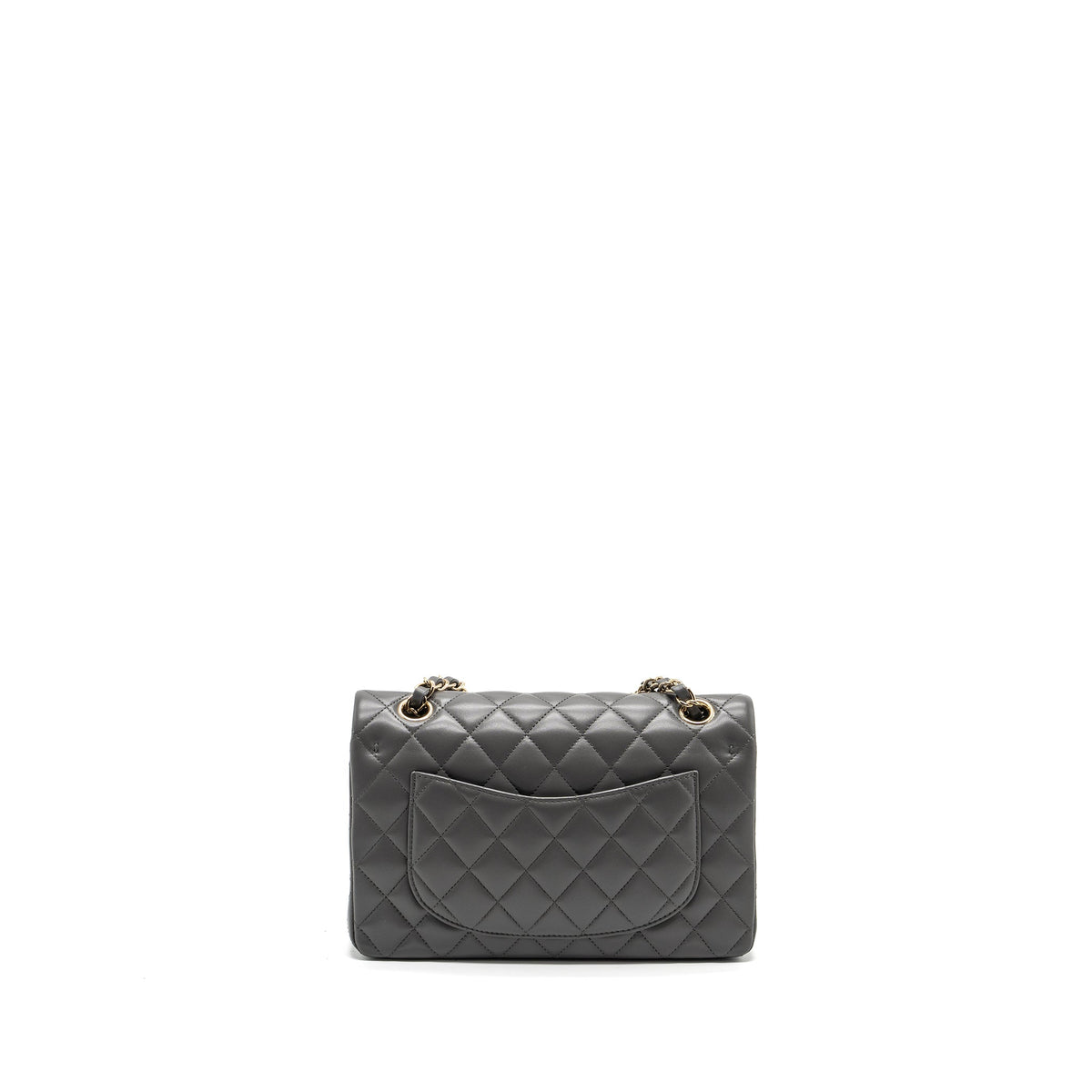 CHANEL 22A SMALL CLASSIC DOUBLE FLAP BAG LAMBSKIN GREY LGHW(MICROCHIP)